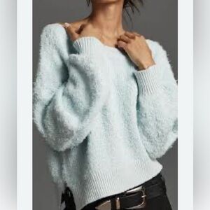 Anthropologie fluffy sky, blue Asymmetrical Sweater XS